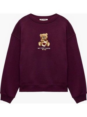 Koton  Ayıcık Nakışlı Şardonlu Mürdüm Kadın Sweatshirt 7WAL10035IK