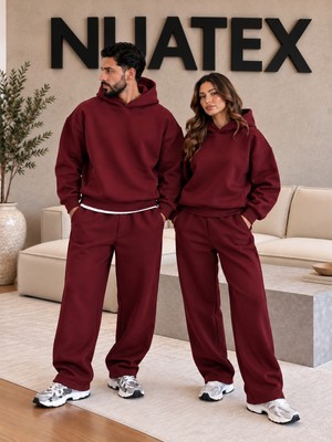 Nuatex 3 Iplik Şardonlu Premium Baggy Kalıp Alt Kapüşonlu Sweatshirt Kanguru Cepli Oversize Unisex Eşofman Takımı