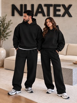 Nuatex 3 Iplik Şardonlu Premium Baggy Kalıp Alt Kapüşonlu Sweatshirt Kanguru Cepli Oversize Unisex Eşofman Takımı