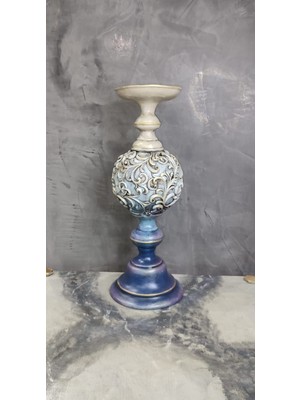 Gardenya Barok Mavisi Vintage Dekoratif Şamdan 40 x 16 cm Polyester )