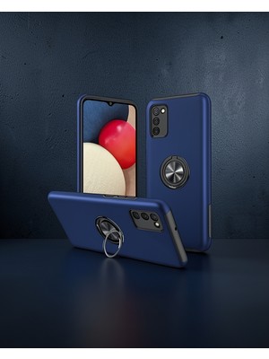 TeknoKapsül Samsung Galaxy A02S Kılıf Elit Yüzüklü Kapak - Lacivert