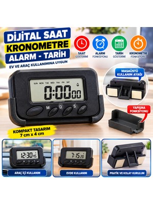 Akıllı Bayi Ev ve Araç Tipi Dijital Saat Kronometreli Alarmlı Pilli Saat Aby