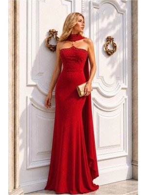 Bezos Simli Elbise Abiye Yaka Askılı Kumaş Asimetrik · Renk: Siyah · Beden: S BZS10