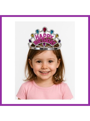 Bezos Gümüş Renk Happy Birthday Yazılı Doğum Günü Tacı 60 cm BEZ10