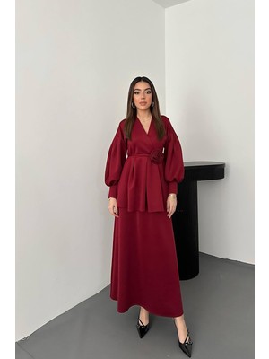 End Black Bordo Gül Detaylı Takım