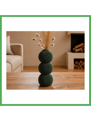 Astraltech 3D Baskı Modern 3 Küre Dekoratif Vazo - Minimal Çiçek Vazosu, Masaüstü Ev ve Ofis Dekoru-Yeşil Bezoss