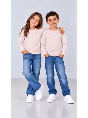 Babito Store %100 Pamuk Unisex Çocuk Bisiklet Yaka Uzun Kollu Basic Badi 2-10 Yaş