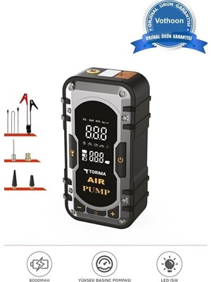 8000 Mah Taşnabilir Dijital Ekranlı Araç Akü Takviyeli,powerbank,ışıklı Oto Hava Kompresörü