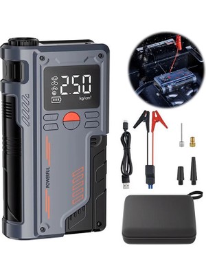 Ezere ST-9631 Pro Taşınabilir Göstergeli Araç Lastik Şişirme ve Starter Akü Takviye SETI-(5775)