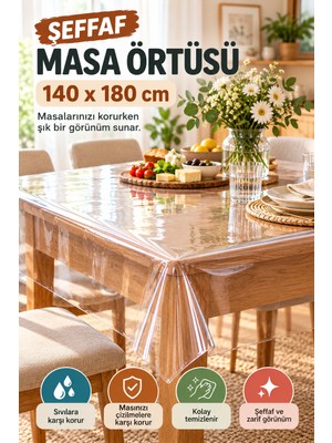 Open City Şeffaf Masa Örtüsü 140X180 cm Düz Şeffaf Pvc Masa Koruyucu Örtü Silinebilir Mutfak Yemek Masası Için
