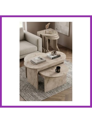 Salmore Setro Orta Zigon Sehpa Seti Ekru 100X50 Bty