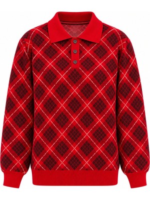 Laluvia Kırmızı Polo Yaka Triko Kazak - 609123