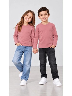 Babito Store %100 Pamuk Unisex Çocuk Bisiklet Yaka Uzun Kollu Basic Badi 2-10 Yaş