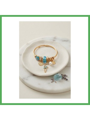Astraltech Geyik Model Gold Renk Mavi Charmlı Bileklik Bezoss