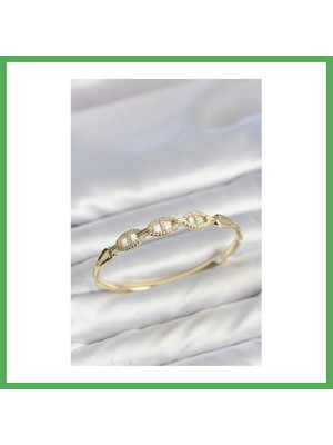 Astraltech Gold Renk Gemi Zinciri Model Zirkon Taşlı Kadın Kelepçe Bileklik Bezoss