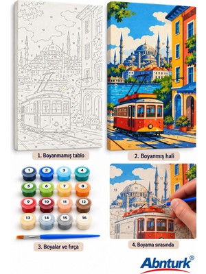 Abnturk 40X50CM Sayılara Göre Boyama Kanvas Tablo-Ahşap Çerçeveli 16 renkli Boya ve Fırçalı Istanbul temalı Hobi Boyama Seti