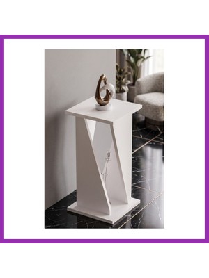 Salmore Yan Sehpa Modern Zigon Sehpa Dekoratif Çok Amaçlı Sehpa Vizyon 6035 Beyaz Bty