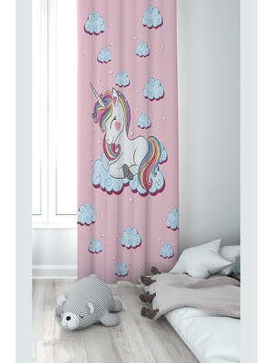 on the clouds Ontheclouds Unicorn Desenli Dijital Baskı Bebek Çocuk Fon Perde, 70 x 200, FONPRD12, Pembe