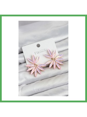 Astraltech Pembe Renk Kristal Taşlı Lotus Model Kadın Küpe Bezoss