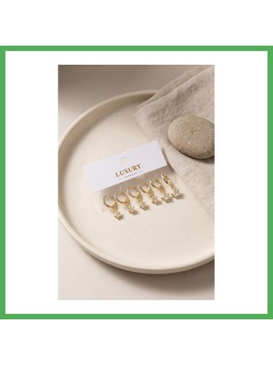 Astraltech Yıldız Zirkon Taşlı Gold Renk Pirinç Set Küpe Bezoss