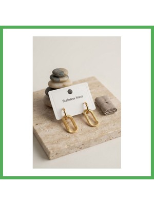 Astraltech 316L Gold Renk Tırtıklı Ataç Form Tasarım Küpe Bezoss