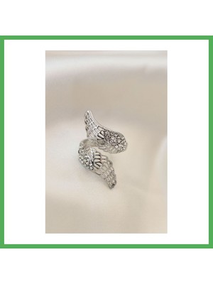 Astraltech Ayarlamalı Silver Renk Metal Zirkon Taşlı Kanat Yüzük Bezoss