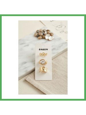 Astraltech Gold Renk Pirinç 3'lü Vintage Kadın Yüzük Kombini BYK4288 Bezoss