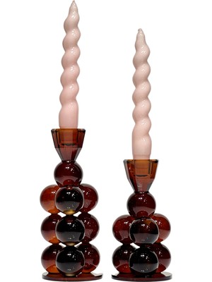 Lara Decor Kristal Toplu Bubble Şamdan Seti Kahve