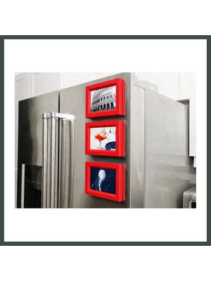 Bezos 3D Baskı 3lü Magnet Fotoğraf Çerçevesi Seti - Buzdolabı Için Mini Manyetik Resim Çerçevesi, Dekoratif Magnet-Kırmızı Nhr