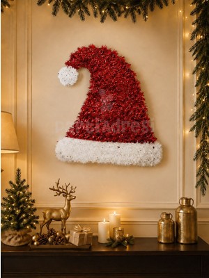 Parti Adresi Yılbaşı Dekoru Kırmızı Noel Baba Şapkası – Kapı, Duvar ve Ağaç Süsü 45 cm