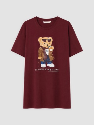 Lc Waikiki Yeni Sezon Bordo Ayı Teddy Baskılı Kadın Gecelik