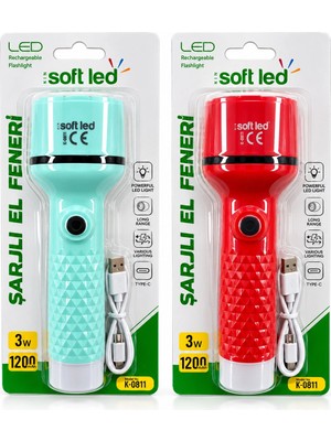 Eco Lounge 2ın1 Şarjlı El Feneri USB - Type-C Şarjlı 1 LED 2W - 8 Smd 1W K-0811 BX40