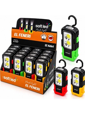 Eco Lounge 12 Adet 2ın1 Softled El Feneri 3xaaa Pilli Mıknatıslı Asma Aparatı 1W LED - 3W Cop LED K-7217 BX40