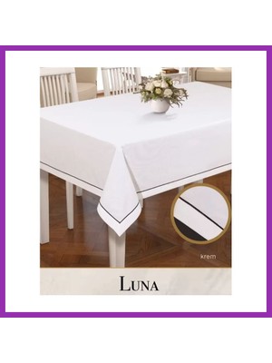 Salmore Keten Masa Örtüsü Tablecloth 160X260 cm Yemek Masası Örtüsü Luna Model Krem Bty