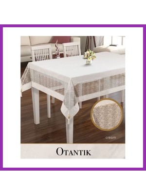 Salmore Keten Işlemeli Masa Örtüsü 160X220 cm Dantelli Yemek Masası Örtüsü Otantik Model Krem Bty