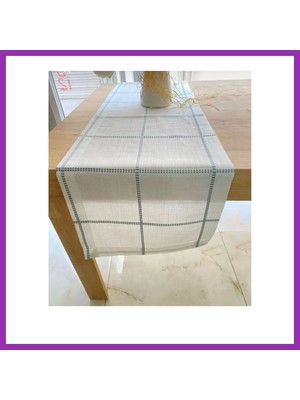 Salmore Belena Mavi Çizgili Tek Runner 30/130 cm Şık Masa Dekoru Bty