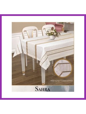 Salmore Polyester Ajurlu Keten Masa Örtüsü Tablecloth 160X220 cm Dantelli Yemek Masası Örtüsü Sahra Model Kapiçino Bty