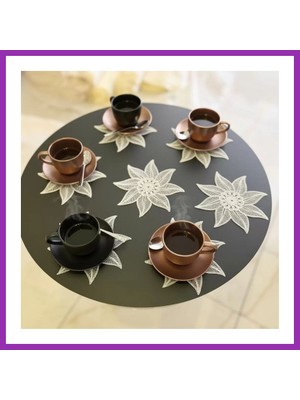 Salmore 6 Lı Dantel Kahve Sunumluğu 15X15 cm Asorti Desenli Türk Kahvesi Sunum Seti Bty