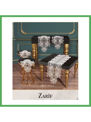 Astraltech Zarif Model Krem Dantelli Masa Örtüsü Runner Seti Çeyizlik Salon Takımı 5 Parça Bezoss