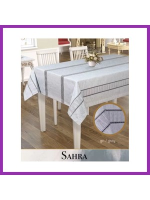 Salmore Polyester Ajurlu Keten Masa Örtüsü Tablecloth 160X260 cm Dantelli Yemek Masası Örtüsü Sahra Model Gri Bty