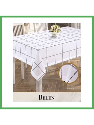 Astraltech Keten Tek Masa Örtüsü Tablecloth 140X180 cm Yemek Masası Örtüsü Belen Model Krem Bezoss