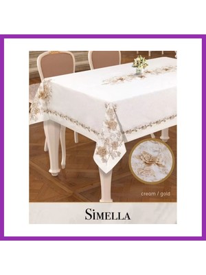 Salmore Keten Masa Örtüsü Tablecloth 160X300 cm Yemek Masası Örtüsü Simella Model Krem-God Detay Bty