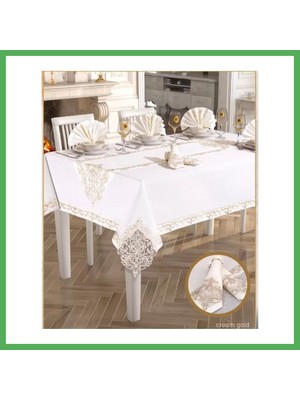 Astraltech Elegant Linen 26 Parça 12 Kişilik Krem-Gold 160 × 260 cm Masa Takımı Bezoss