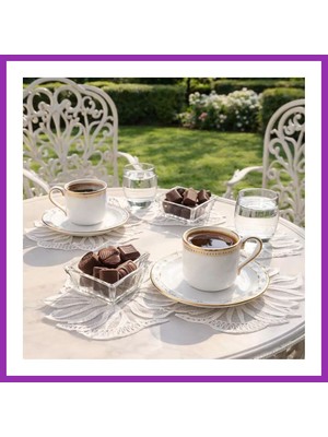 Salmore 6 Lı Dantel Kahve Sunumluğu 15X15 cm Asorti Desenli Fincan Altlığı Takımı Bty