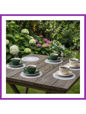 Salmore 6 Lı Dantel Kahve Sunumluğu 15X15 cm Asorti Desenli Çeyizlik Kahve Seti Bty