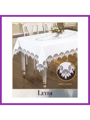 Salmore Gardenya Keten Leydi Model Krem 160X220 cm Zarif Yemek Masası Örtüsü Çeyizlik Masa Dekoru Bty