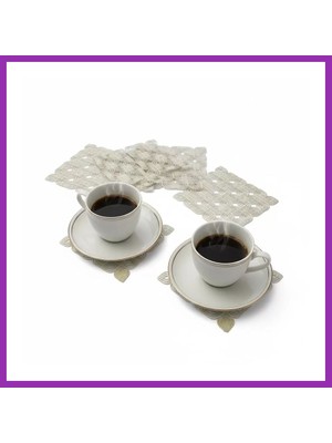 Salmore 6 Lı Dantel Kahve Sunumluğu 15X15 cm Asorti Desenli Türk Kahvesi Seti Bty