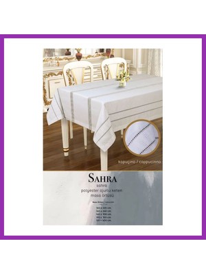 Salmore Sahra Model Kapiçino 160X220 cm Polyester Ajurlu Keten Tablecloth Yemek Masası Bty