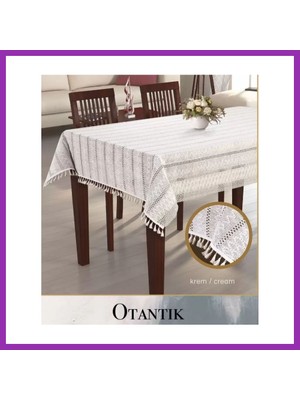 Salmore Otantik Model Krem 150X220 cm Pamuklu Masa Örtüsü Tablecloth Yemek Masası Örtüsü Bty