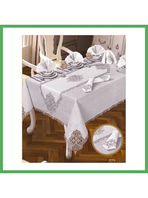 Astraltech Elegant Linen Krem-Gümüş 26 Parça 12 Kişilik 160 × 260 cm Masa Takımı Bezoss